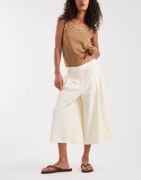ASOS DESIGN - Pantalones de sastre color crema de talle alto y corte culotte - view 1