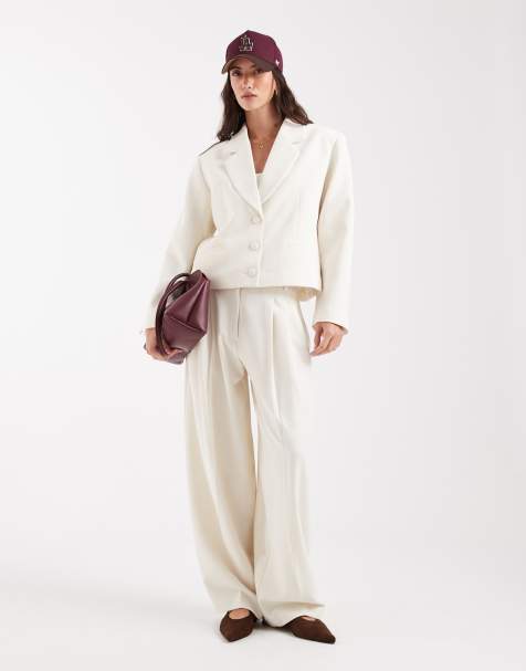 ASOS DESIGN - Pantalones de sastre color crema holgados de talle bajo y corte globo - view 1