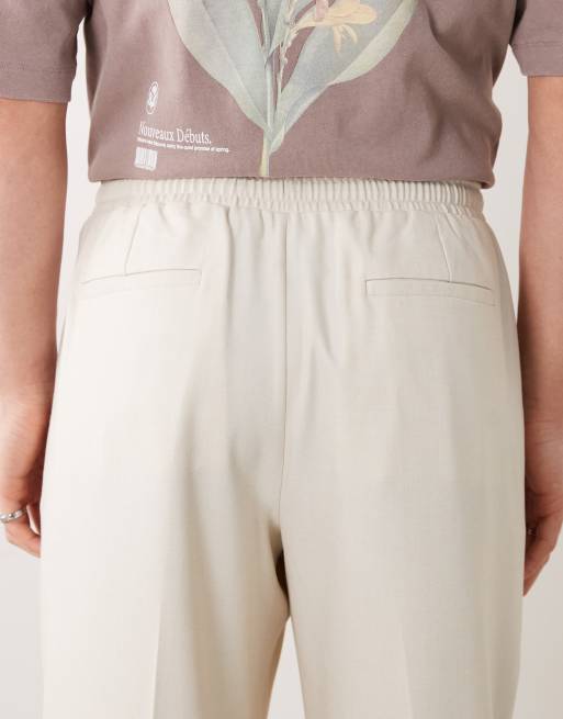 ASOS DESIGN - Pantalones de sastre color crudo de pernera ancha sin cierres, 4 de 5