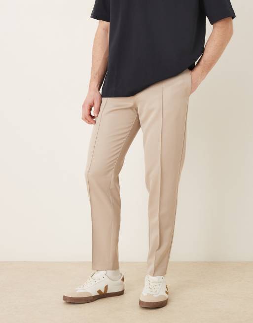 ASOS DESIGN - Pantalones de sastre color piedra de corte tapered con nervios, 1 de 5