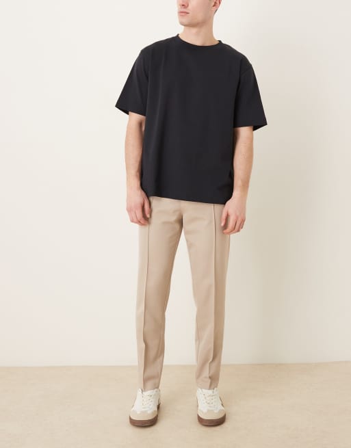 ASOS DESIGN - Pantalones de sastre color piedra de corte tapered con nervios, 2 de 5