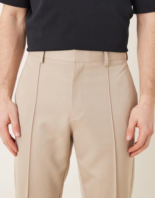 ASOS DESIGN - Pantalones de sastre color piedra de corte tapered con nervios, 4 de 5