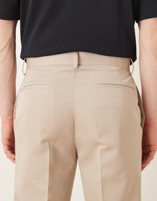 ASOS DESIGN - Pantalones de sastre color piedra de corte tapered con nervios, 5 de 5