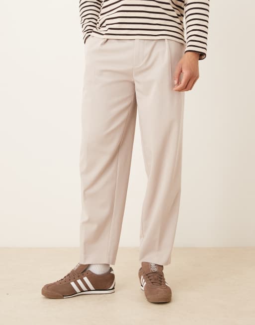 ASOS DESIGN - Pantalones de sastre color piedra de corte tapered extragrande de sarga