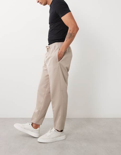 ASOS DESIGN - Pantalones de sastre color piedra de corte tapered sin cierres, 1 de 5