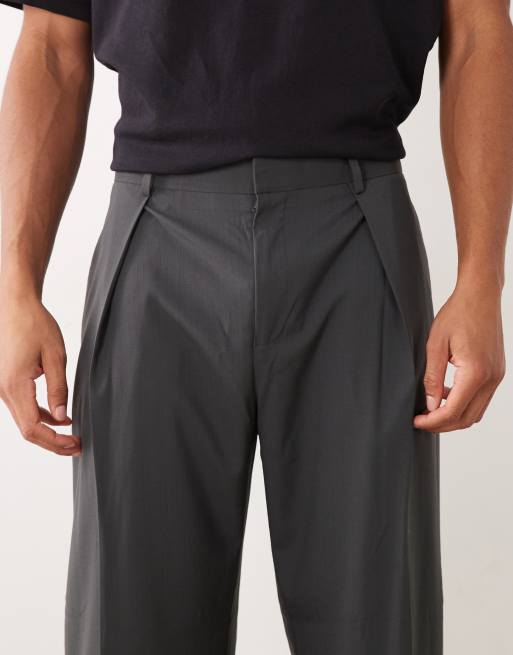 ASOS DESIGN - Pantalones de sastre gris carbón de pernera ancha con pinzas marcadas de tejido microtexturizado, 4 de 5