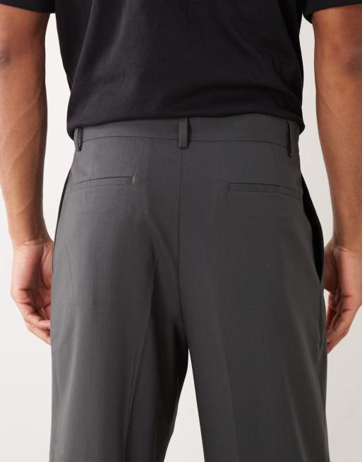 ASOS DESIGN - Pantalones de sastre gris carbón de pernera ancha con pinzas marcadas de tejido microtexturizado, 5 de 5