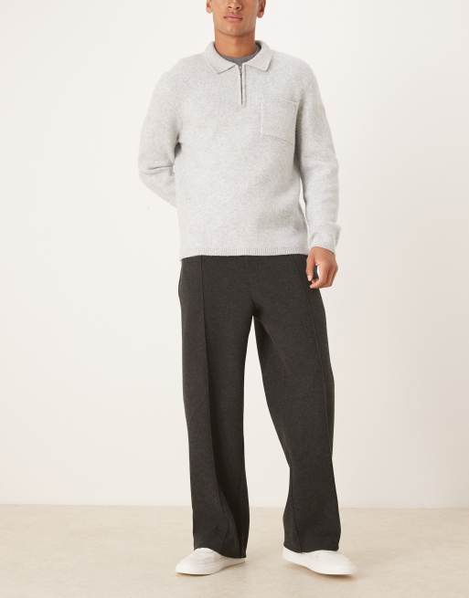 ASOS DESIGN - Pantalones de sastre gris carbón de pernera ancha de tejido efecto lana, 2 de 5