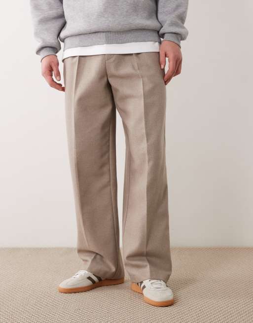 ASOS DESIGN - Pantalones de sastre marrón topo de pernera ancha con pinzas de sarga, 2 de 5