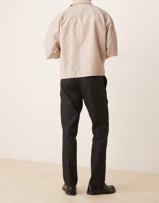 ASOS DESIGN - Pantalones de sastre negros de corte slim de mezcla de lino, 5 de 5