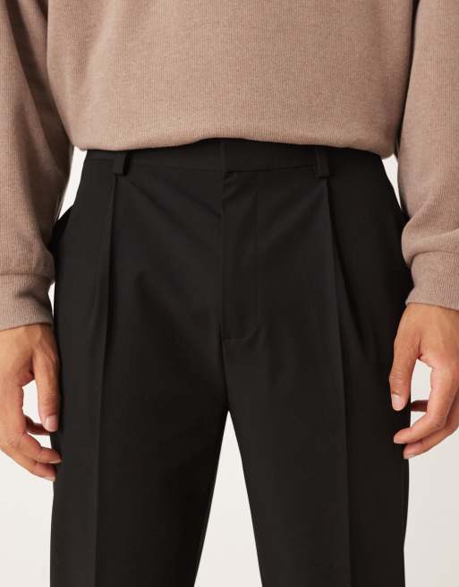 ASOS DESIGN - Pantalones de sastre negros de corte tapered con cinturilla elástica, 4 de 5