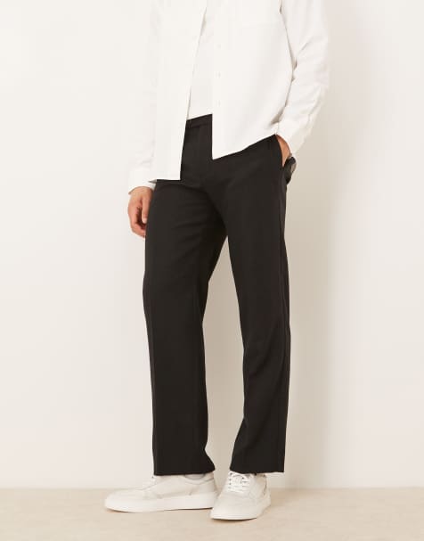 ASOS DESIGN - Pantalones de sastre negros de pernera recta con trabillas ajustables en el lateral de mezcla de lana - view 1