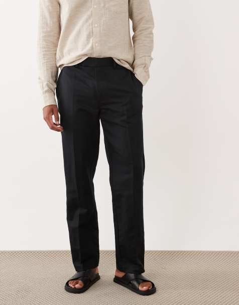 ASOS DESIGN - Pantalones de sastre negros de pernera recta de tejido rico en lino - view 1