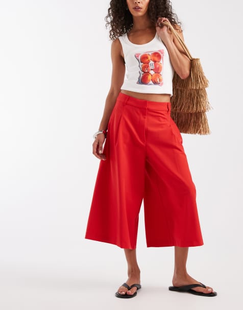 ASOS DESIGN - Pantalones de sastre rojos de talle alto y corte culotte - view 1