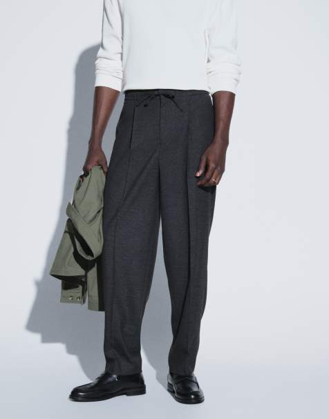 ASOS DESIGN pantalones de sastre sin cierre tapered relajados en gris carbón con microtextura - view 1