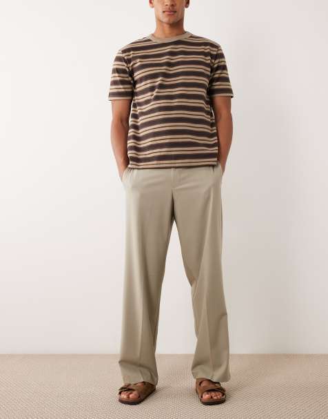 ASOS DESIGN - Pantalones de sastre verde salvia cómodos y elásticos de pernera ancha con cinturilla elástica de sarga - view 1