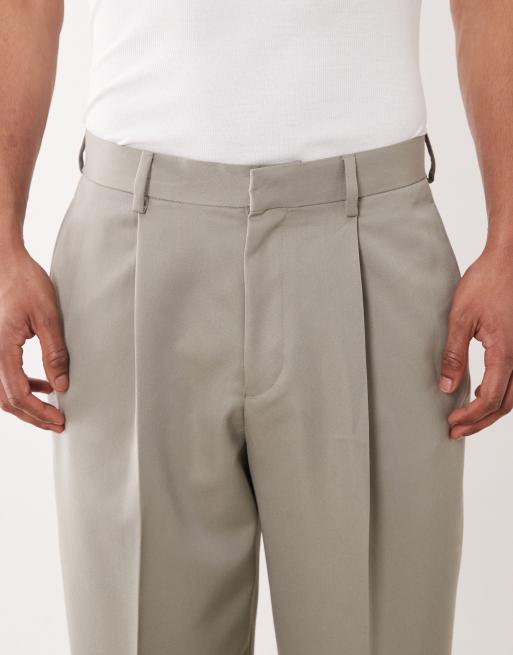 ASOS DESIGN - Pantalones de sastre verde salvia de pernera ancha con pinzas, 4 de 5