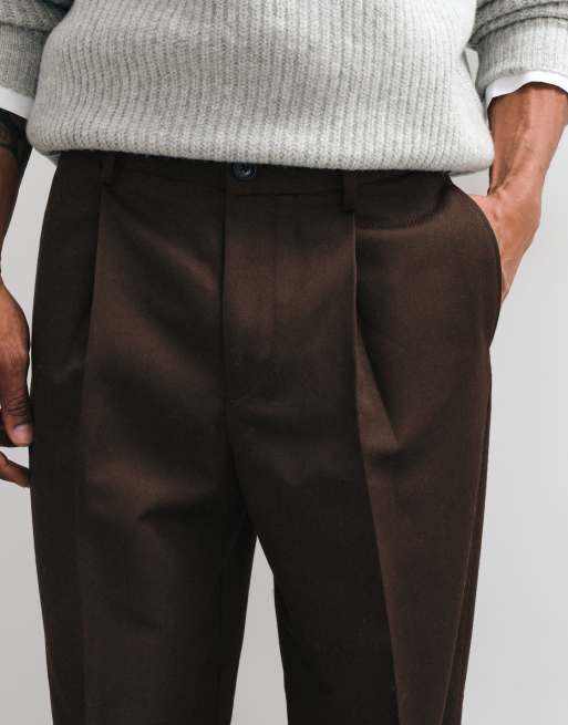 ASOS DESIGN pantalones de traje anchos con pinzas en marrón oscuro, 3 de 5