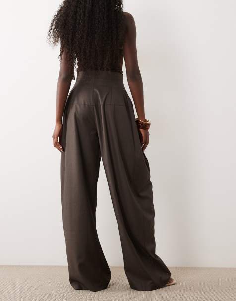 ASOS DESIGN - Pantalones de traje de pernera ancha con cintura entallada en marrón oscuro - view 1