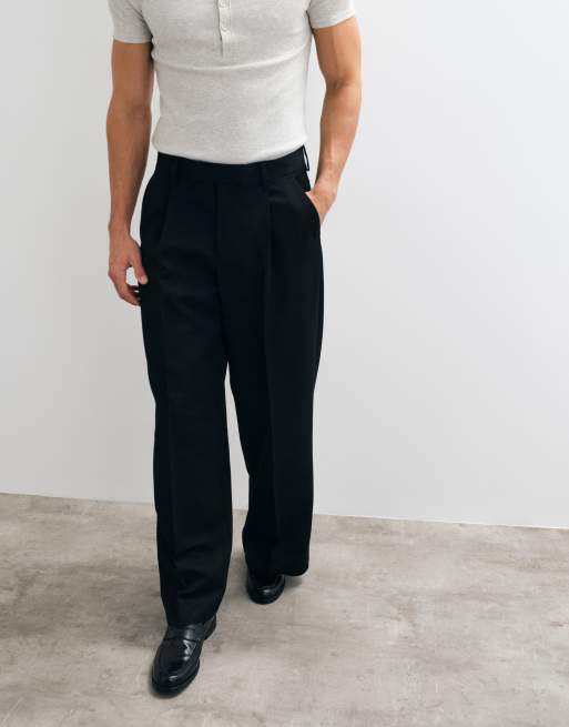ASOS DESIGN pantalones de traje de pernera holgada con pinzas delanteras en negro, 5 de 5
