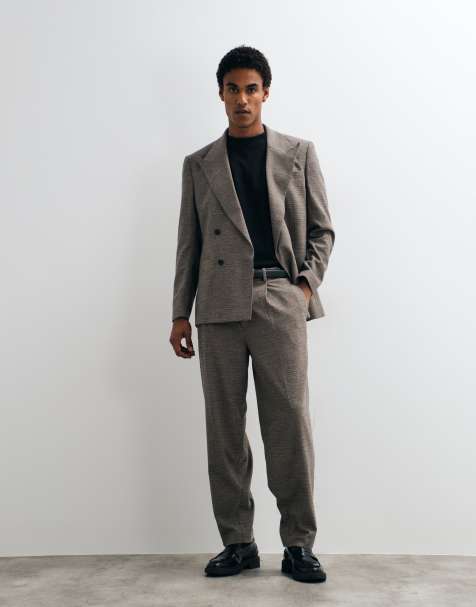 ASOS DESIGN pantalones de traje extragrandes y entallados con doble pinza de cuadros marrones - view 1