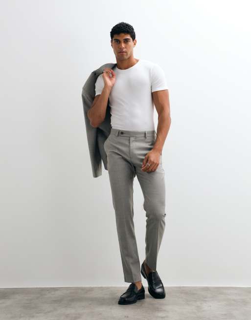 ASOS DESIGN - Traje gris claro de corte slim de mezcla de lana lavable, 2 de 3