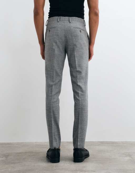 ASOS DESIGN - Pantalones de traje gris moteado de corte pitillo con botones a la vista, 2 de 5