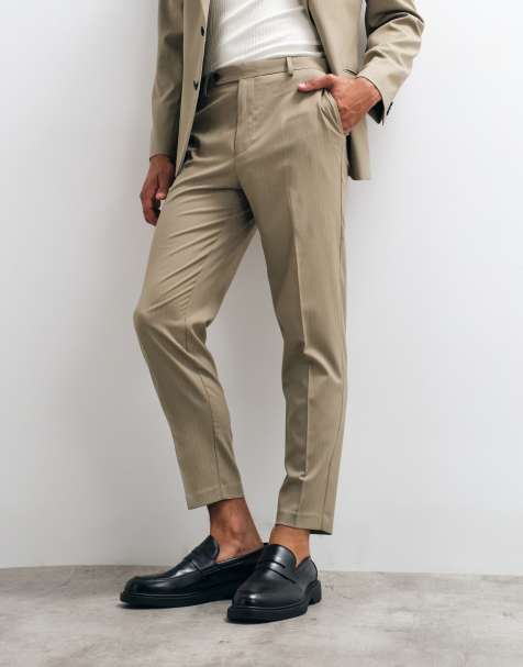 ASOS DESIGN - Pantalones de traje tapered en caqui a rayas diplomáticas - view 1