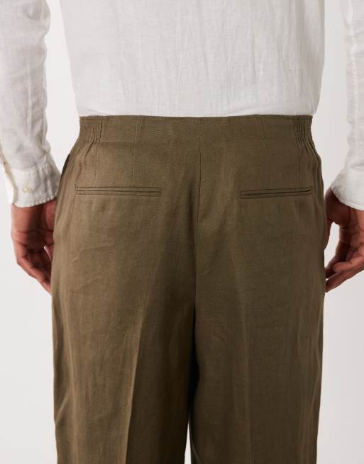 ASOS DESIGN - Pantalones de traje verde oliva de corte ancho de 100% lino premium, 5 de 5