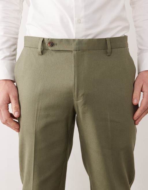 ASOS DESIGN - Pantalones de traje verdes de corte pitillo de tejido rico en lino , 4 de 5