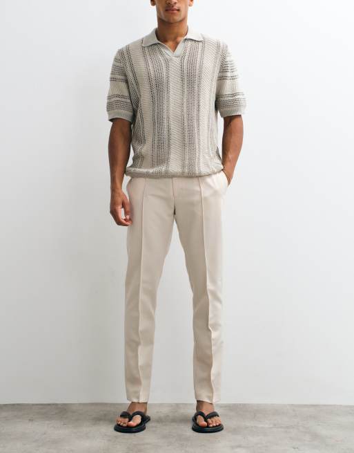 ASOS DESIGN - Pantalones de vestir color crudo de corte slim con jaretas