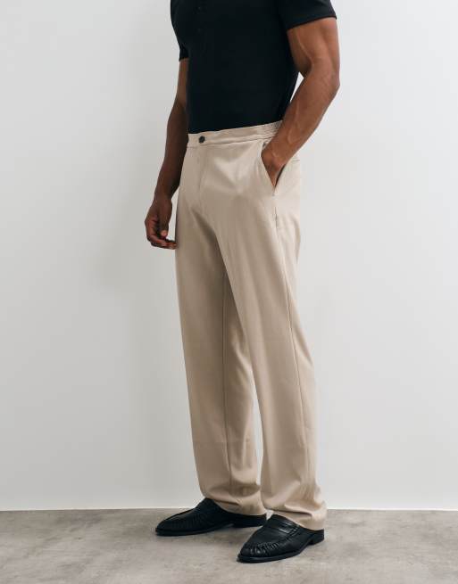 ASOS DESIGN - Pantalones de vestir color piedra de corte tapered con cinturilla elástica FlexMax™, 1 de 5