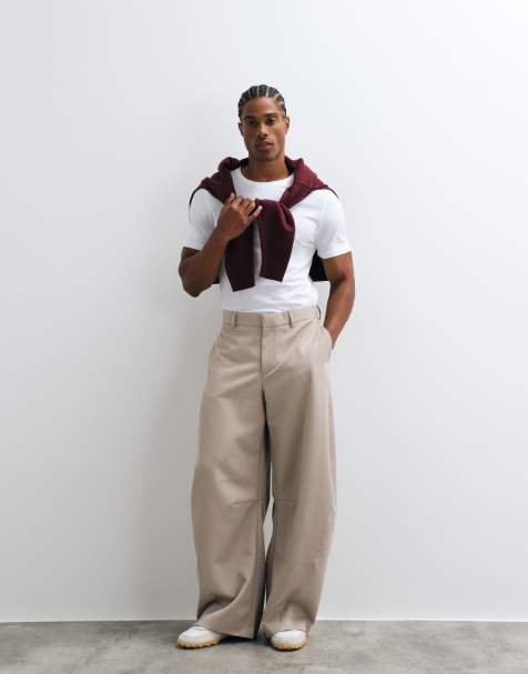 ASOS DESIGN - Pantalones de vestir color piedra de pernera barrel - view 1