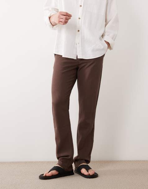 ASOS DESIGN - Pantalones marrones de mezcla de lino - view 1