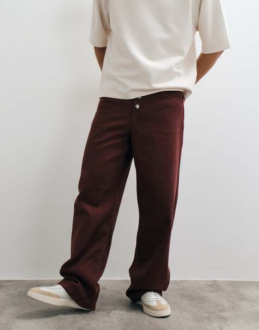 ASOS DESIGN - Pantalones marrones holgados con botones a la vista, 3 de 5