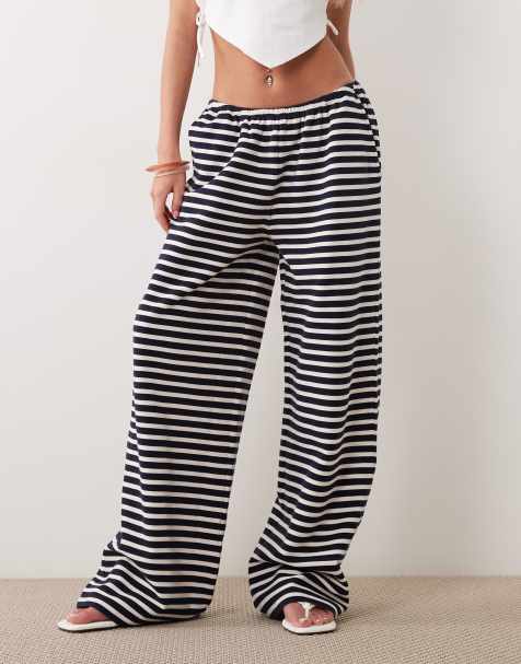 ASOS DESIGN - Pantalones monocromáticos a rayas de pernera ancha de punto liso (parte de un conjunto) - view 1