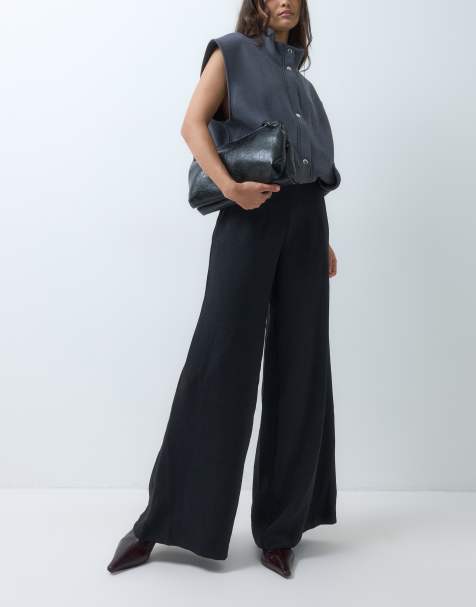 ASOS DESIGN pantalones palazzo de sastre de talle alto con detalle corsé en negro - view 1