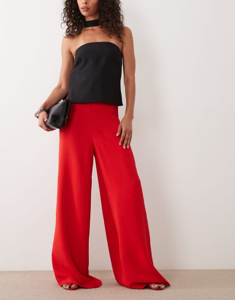 ASOS DESIGN - pantalones palazzo de talle alto con detalle de corsé en rojo - view 1