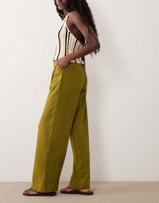 ASOS DESIGN - pantalones rectos holgados con lino en verde, 2 de 5