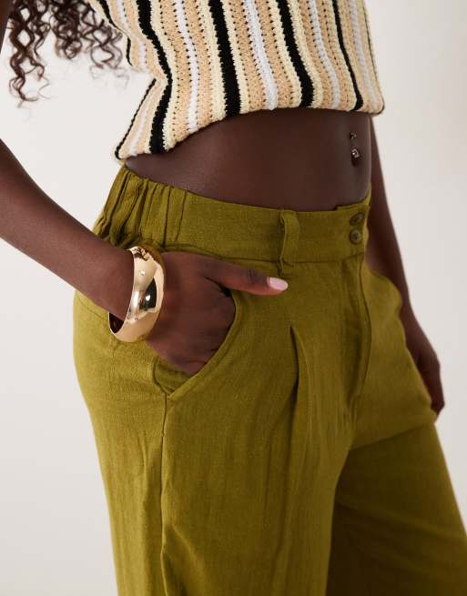 ASOS DESIGN - pantalones rectos holgados con lino en verde, 4 de 5