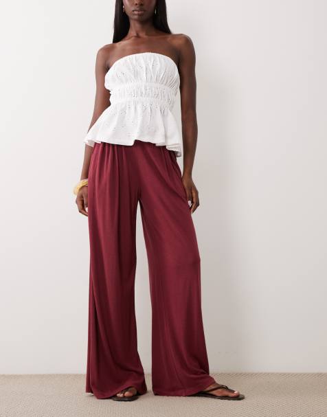 ASOS DESIGN - Pantalones rojo baya de pernera muy ancha de viscosa y lino - view 1