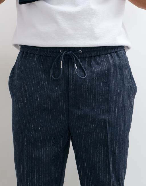 ASOS DESIGN pantalones tapered de conjunto con cintura elástica en azul marino, 5 de 5