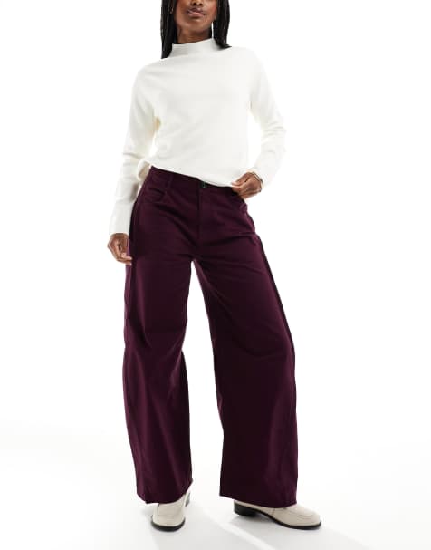 ASOS DESIGN - Pantaloni a cavallo basso color vinaccia con linguetta in vita - view 1