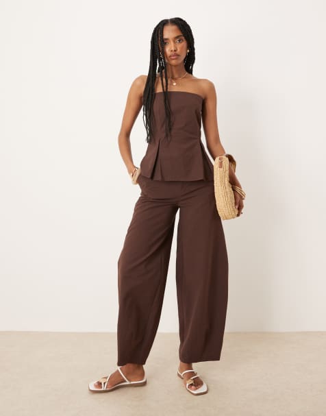ASOS DESIGN - Pantaloni a cilindro color cioccolato in misto lino - view 1