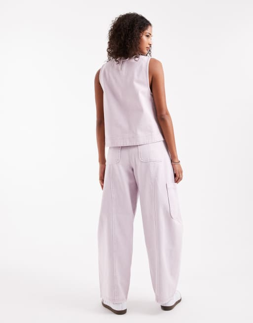ASOS DESIGN - Pantaloni a cilindro malva slavato multitasche con cucitura curva in coordinato, 2 di 5