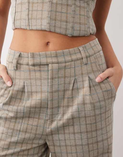 ASOS DESIGN - Pantaloni a cilindro spazzolati color pietra a quadri in coordinato, 4 di 5