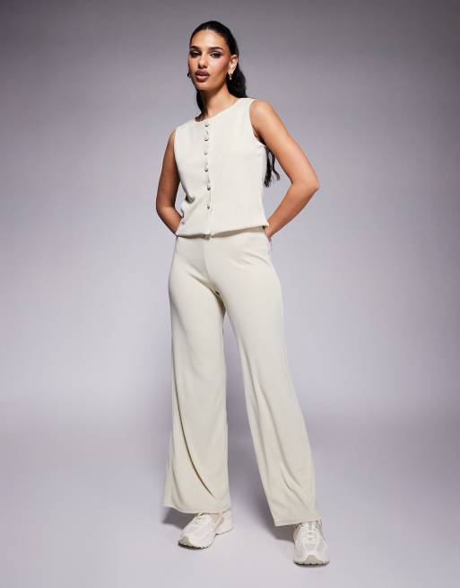 ASOS DESIGN - Pantaloni a fondo ampio a coste color pietra in coordinato