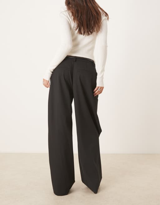 ASOS DESIGN - Pantaloni a fondo ampio a portafoglio neri con cintura , 2 di 5