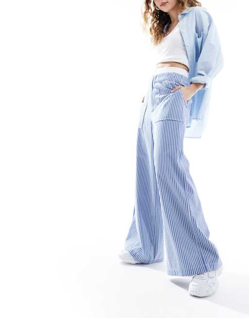 ASOS DESIGN - Pantaloni a fondo ampio a righe con fascia in vita