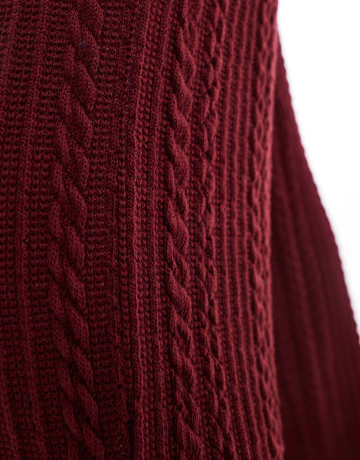 ASOS DESIGN - Pantaloni a fondo ampio a trecce bordeaux in coordinato, 3 di 5